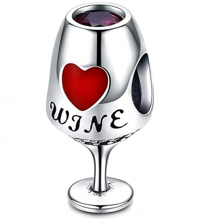 Talismane cu mesaje - Talisman Argint 925, Charm compatibil Pandora – Red Wine Glass, Bijuterii Nadiela