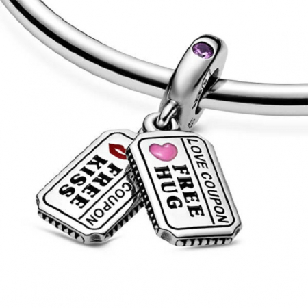 Talisman Argint 925, Charm compatibil Pandora – Love Coupon, Free hug, Free kiss, Bijuterii Nadiela [4]