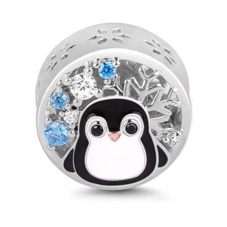 Talismane cu animale - Talisman Argint 925, Charm compatibil Pandora – Penguin on ice, Bijuterii Nadiela