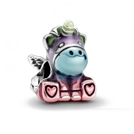 Talismane cu teme - Talisman Argint 925, Charm compatibil Pandora – Rainbow Bruno the Unicorn, Bijuterii Nadiela