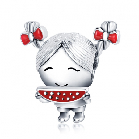 Talismane cu animale - Talisman Argint 925, Charm compatibil Pandora – Fetita cu pepene, Bijuterii Nadiela