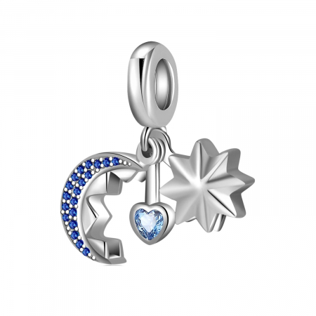 Talismane colorate - Talisman Argint 925, Charm compatibil Pandora – The heart between moon and stars, Bijuterii Nadiela