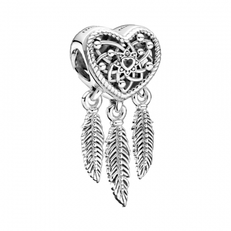 Talismane cu mesaje - Talisman Argint 925, Charm compatibil Pandora – Heart dream catcher, Bijuterii Nadiela