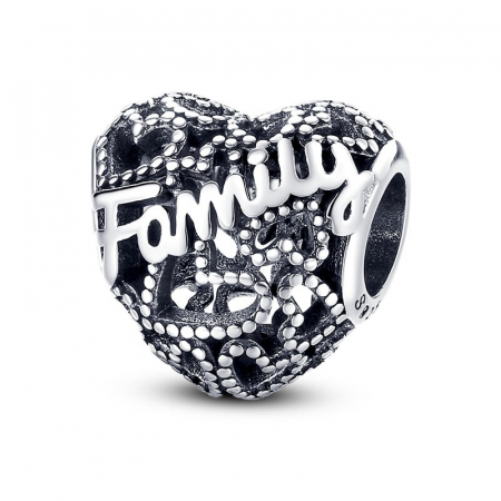 Talisman Argint 925, Charm compatibil Pandora – Heart of the family, Bijuterii Nadiela Talismane cu mesaje - Talisman Argint 925, Charm compatibil Pandora – Heart of the family, Bijuterii Nadiela