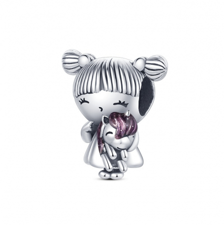 Talismane cu animale - Talisman Argint 925, Charm compatibil Pandora – Fetita cu Unicorn, Bijuterii Nadiela