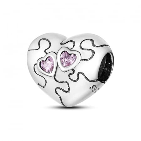 Talismane cu zirconiu - Talisman Argint 925, Charm compatibil Pandora – Heart EKG, Bijuterii Nadiela