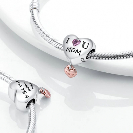 Talisman Argint 925, Charm compatibil Pandora – From Heart to Mom, Bijuterii Nadiela [1]