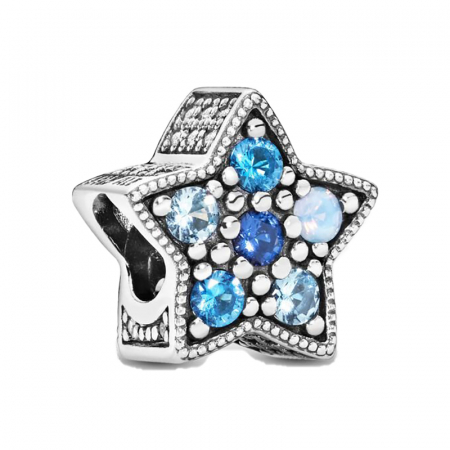 Talismane colorate - Talisman Argint 925, Charm compatibil Pandora – Little Blue Star, Bijuterii Nadiela