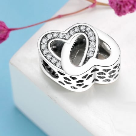 Talisman Argint 925, Charm compatibil Pandora – Inimi incrucisate, Bijuterii Nadiela [2]