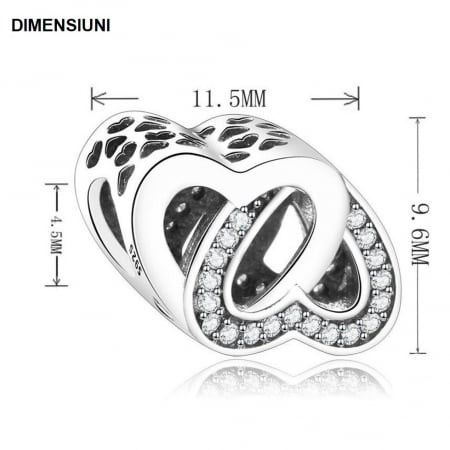 Talisman Argint 925, Charm compatibil Pandora – Inimi incrucisate, Bijuterii Nadiela [3]