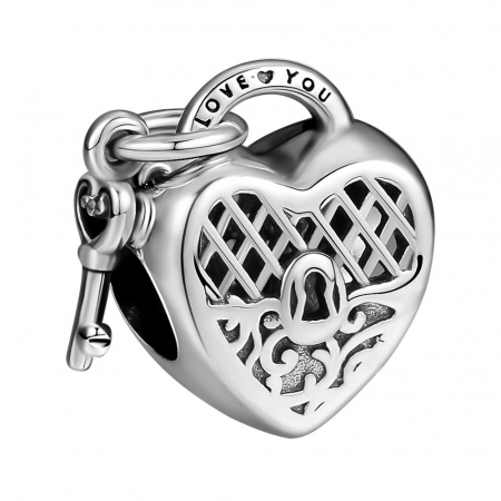 Talismane cu mesaje - Talisman Argint 925, Charm compatibil Pandora – Key of the heart, Bijuterii Nadiela