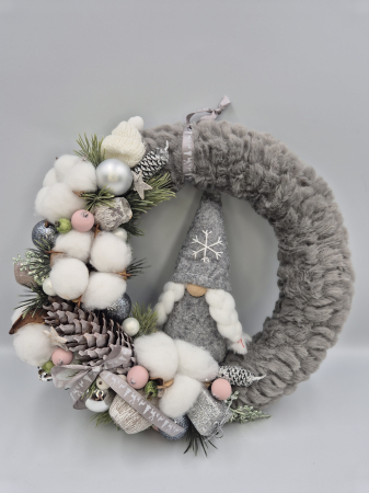 DECORAȚIUNI CRĂCIUN - Coroniță Gnom gri