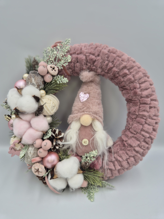 DECORAȚIUNI CRĂCIUN - Coroniță Gnom roz