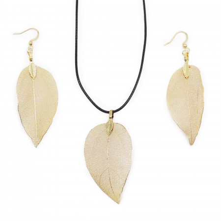 BIJUTERII - Set colier și cercei Frunză Auriu