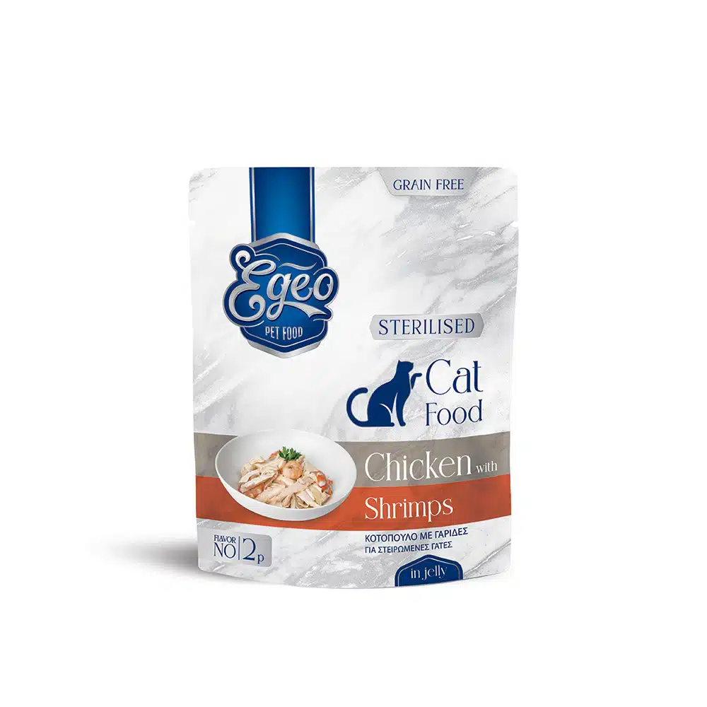 PRODUSE - EGEO Cat Sterilizat Pui cu Creveti in jeleu 85g