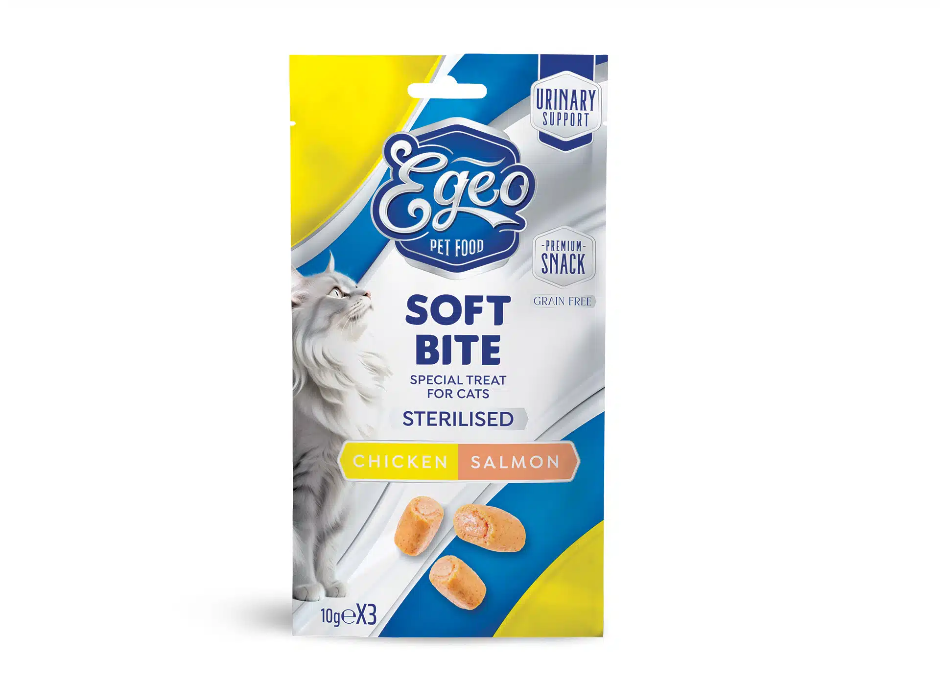 Recompense și snackuri - EGEO Soft Bites Sterilised Pui & Somon pentru pisici sterilizate 30gr