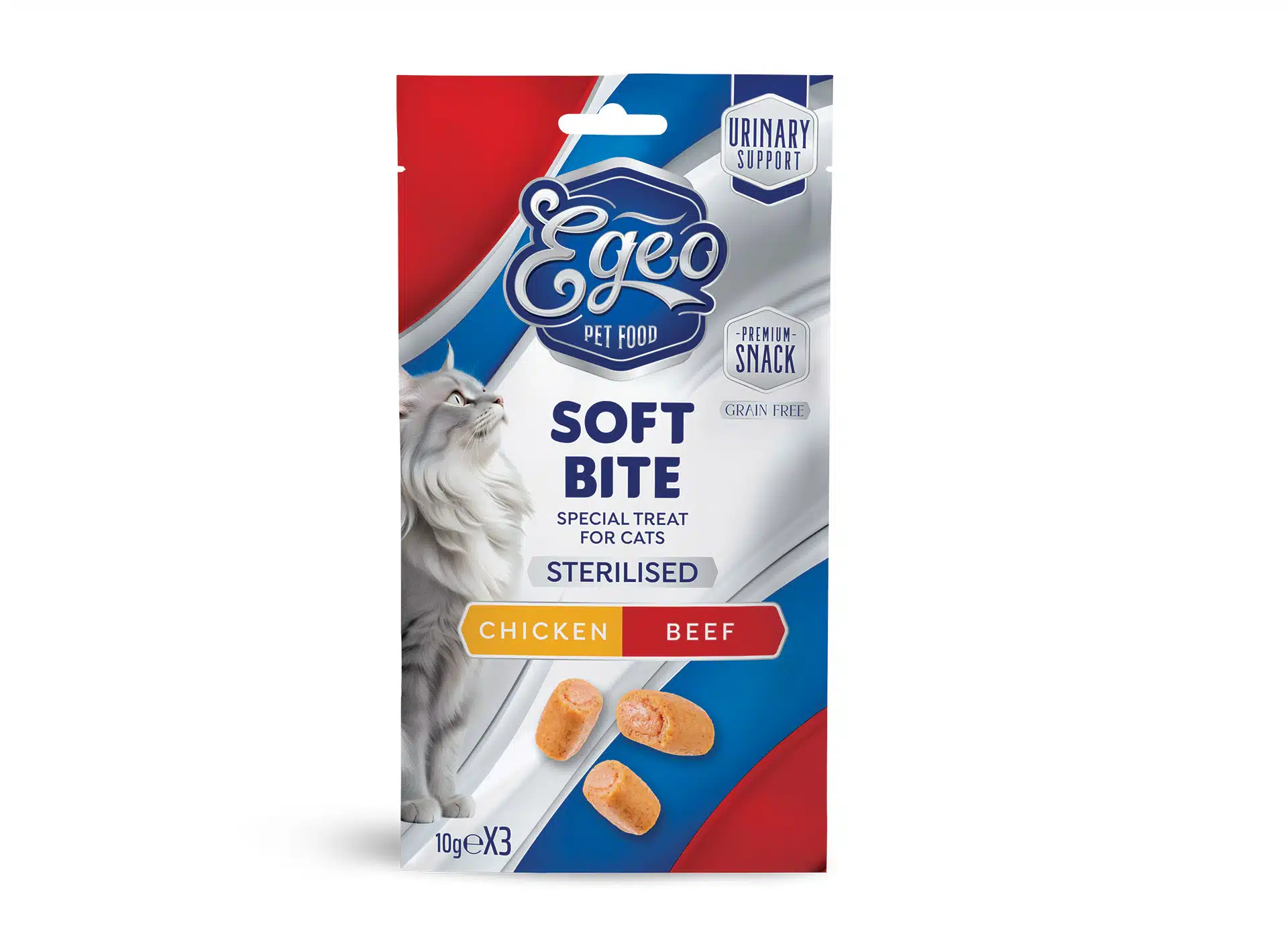 Recompense și snackuri - EGEO Soft Bites Sterilised Pui & Vita pentru pisici sterilizate 30gr