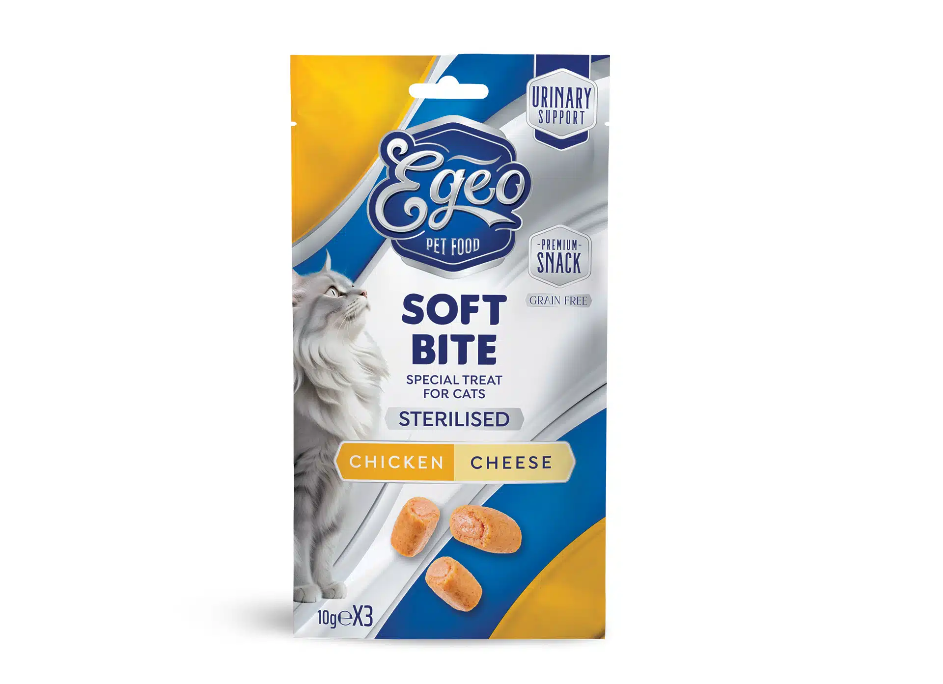 Recompense și snackuri - EGEO Soft Bites Sterilised Pui & Branza pentru pisici sterilizate 30gr
