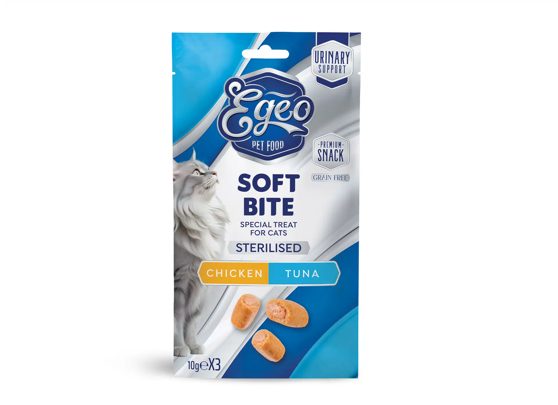 Recompense și snackuri - EGEO Soft Bites Sterilised Pui & Ton pentru pisici sterilizate 30gr