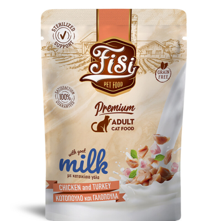 Hrana umeda - FISI Cat Adult cu Pui, Curcan & Lapte de Capra in Sos 85g