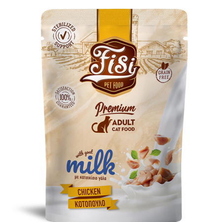 Recompense și snackuri - FISI Cat Adult Pui & Lapte de Capra in Sos 85g