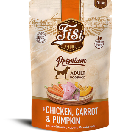 PRODUSE - FISI Dog Adult cu Pui, Morcov & Dovleac in Sos 130gr