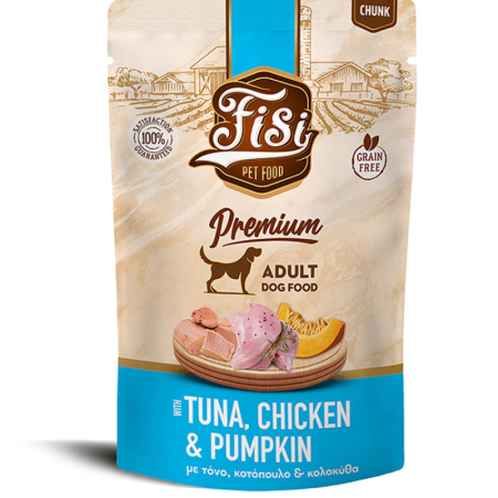 Hrana umeda - FISI Dog Adult cu Pui, Ton & Dovleac in Sos 130gr
