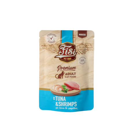 Hrana umeda - Mousse cu Ton & Creveti pt pisici adulte - plic 80gr
