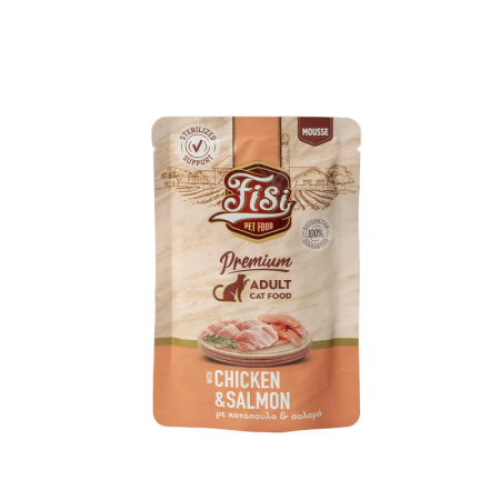 Hrana umeda - Mousse cu Pui & Somon pt pisici adulte - plic 80gr