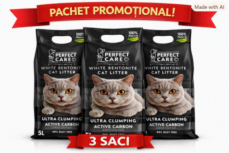 PRODUSE - Nisip Ultra Clumping  pentru pisici -Bentonita cu carbon activ fara parfum X 3 (15 litri)