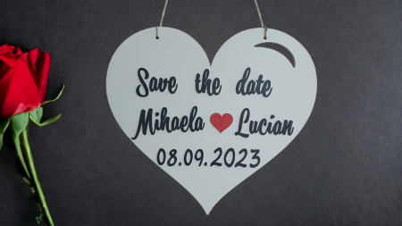 Nuntă - Placheta save the date - Inimă suspendată
