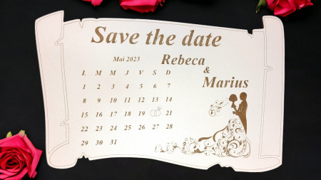 Nuntă - Placheta save the date - pergament