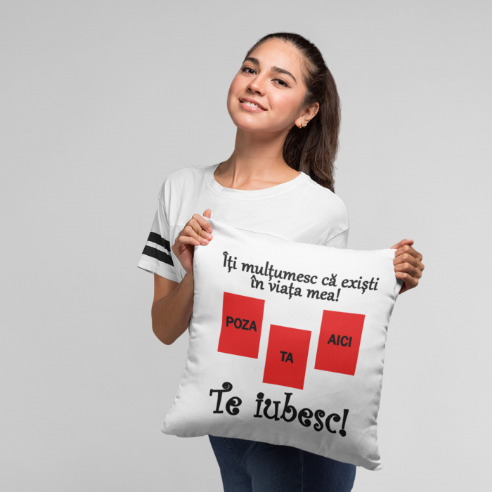 Pernă personalizată cu mesajul ”Îți mulțumesc că exiști în viața mea!„ - Nari [2]