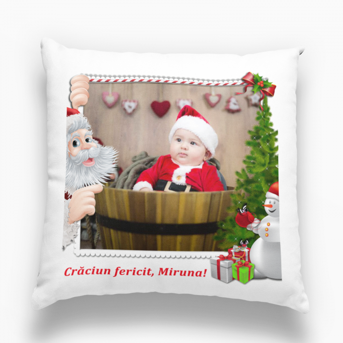 Pernă personalizată  cu nume și poză - Crăciun fericit! [1]
