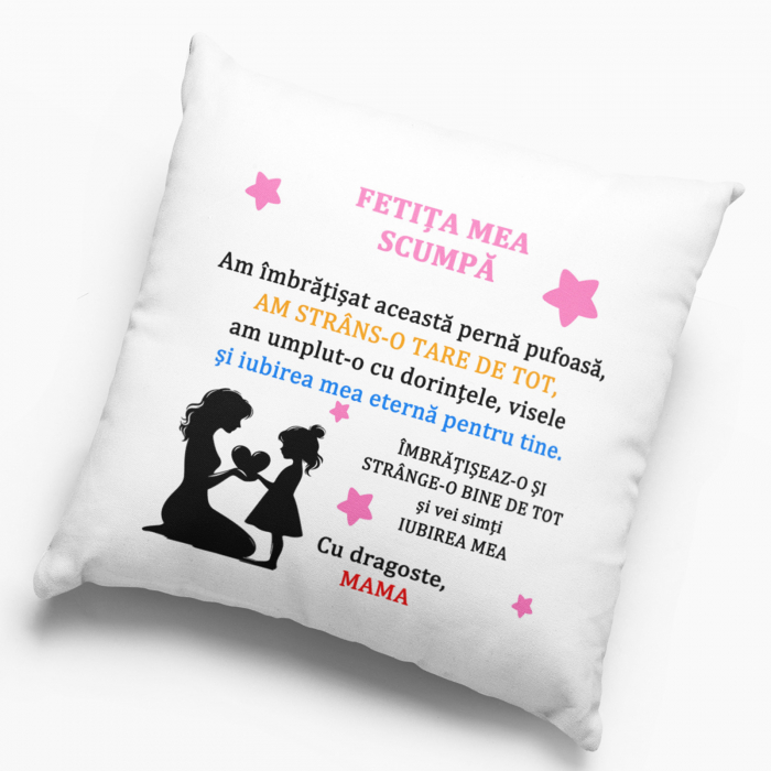 Pernă personalizată - Fetița mea scumpă, cu dragoste mama! - NARI [2]