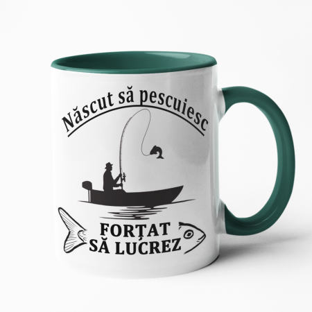 Căni personalizate - Cană personalizată - Născut să pescuiesc...fortat să lucrez - NARI