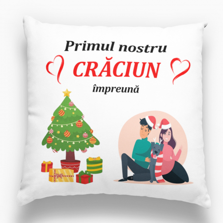 Cadouri de Sărbători - Pernă personalizată - Primul nostru Crăciun împreună - Nari