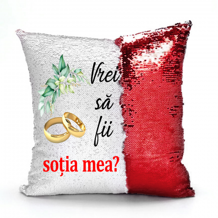 Perne personalizate - Pernă personalizată cu paiete - Vrei să fi soția mea? - NARI