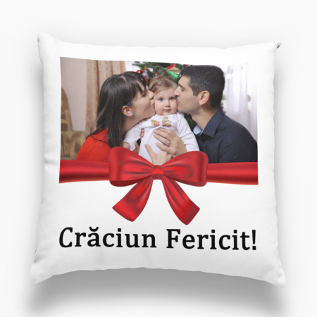 Perne de Craciun - Pernă personalizată  cu poză  Crăciun Fericit! - model 3 - Nari
