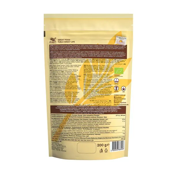 Pudra de ghimbir, Dragon Superfoods, BIO, fara gluten, 200g [2]