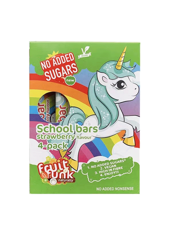 Alimente vegane - Baton din fructe cu capsuni, Unicorn, vegan, fara zahar 4x20g