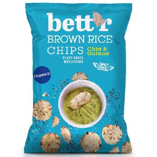 Alimente fara gluten - Chipsuri din orez integral cu Quinoa si Chia, bio, vegan, fara gluten, 60g