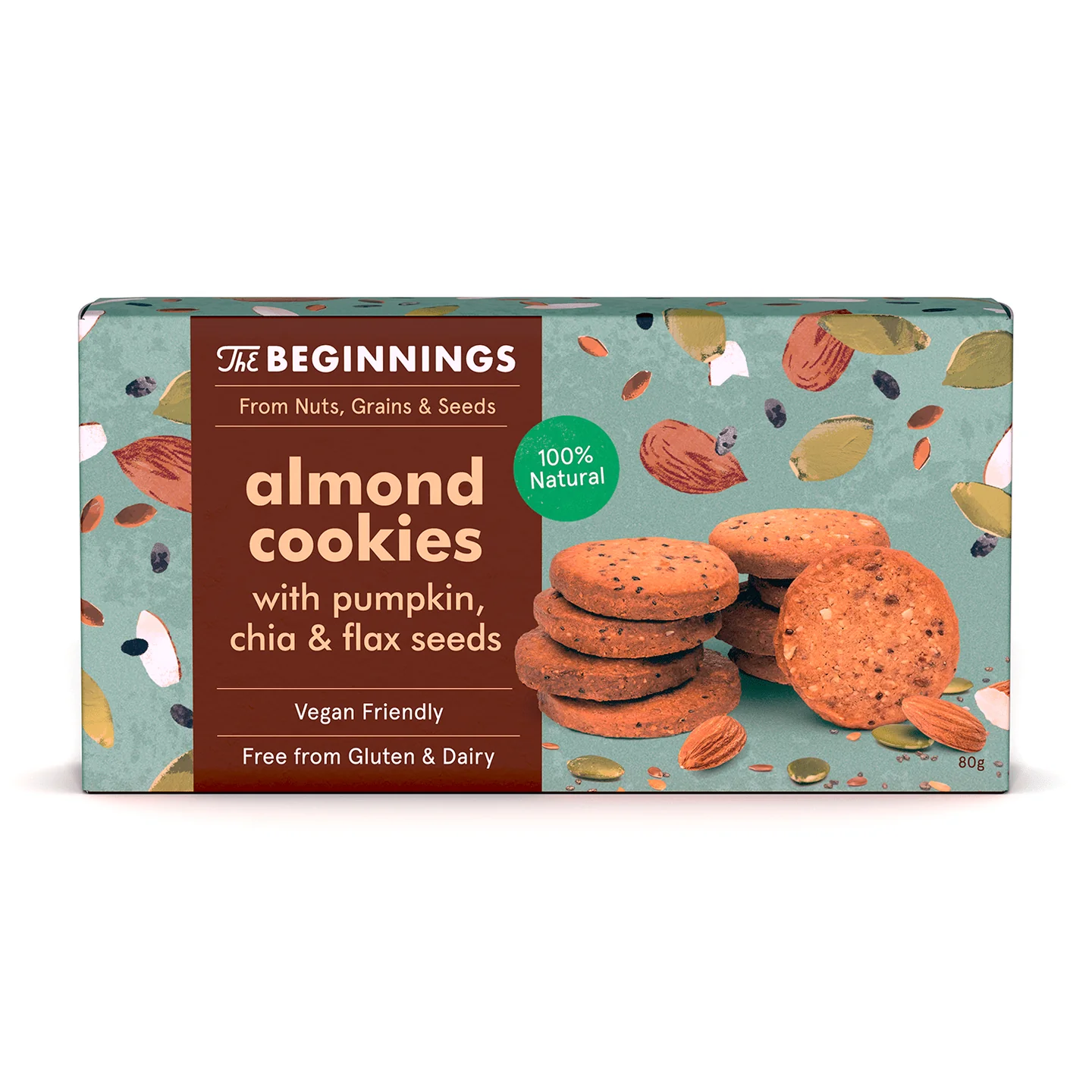 Gustari dulci - Cookies cu migdale, seminte de dovleac, chia si in, vegan, fara gluten, The Beginnings, 80 g