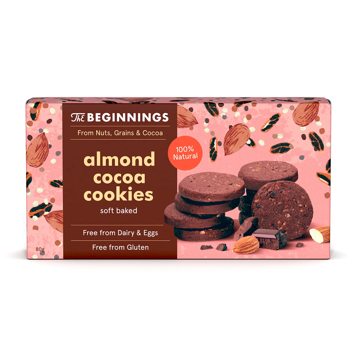 Gustari dulci - Cookies cu migdale si cacao, vegan, fara gluten, The Beginnings, 80 g