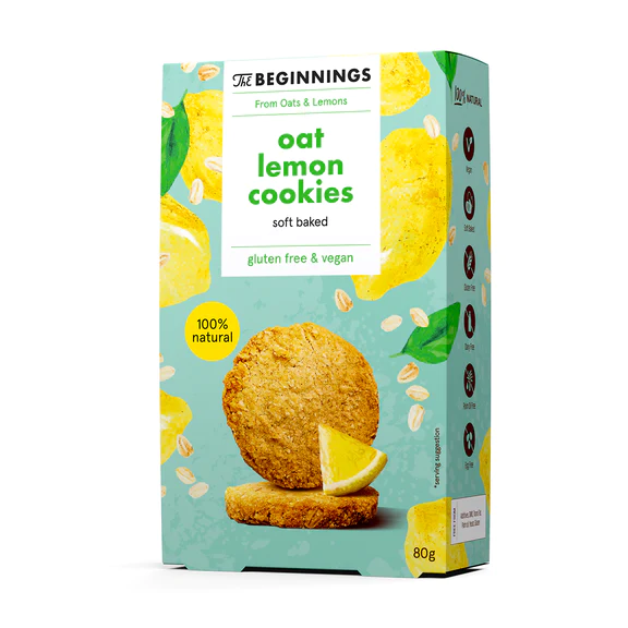 Alimente - Cookies din ovaz cu lamaie, vegan, fara gluten, The Beginnings, 80g
