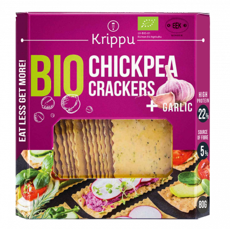 Alimente vegane - Crackers din naut cu usturoi, BIO, vegan, 80 g