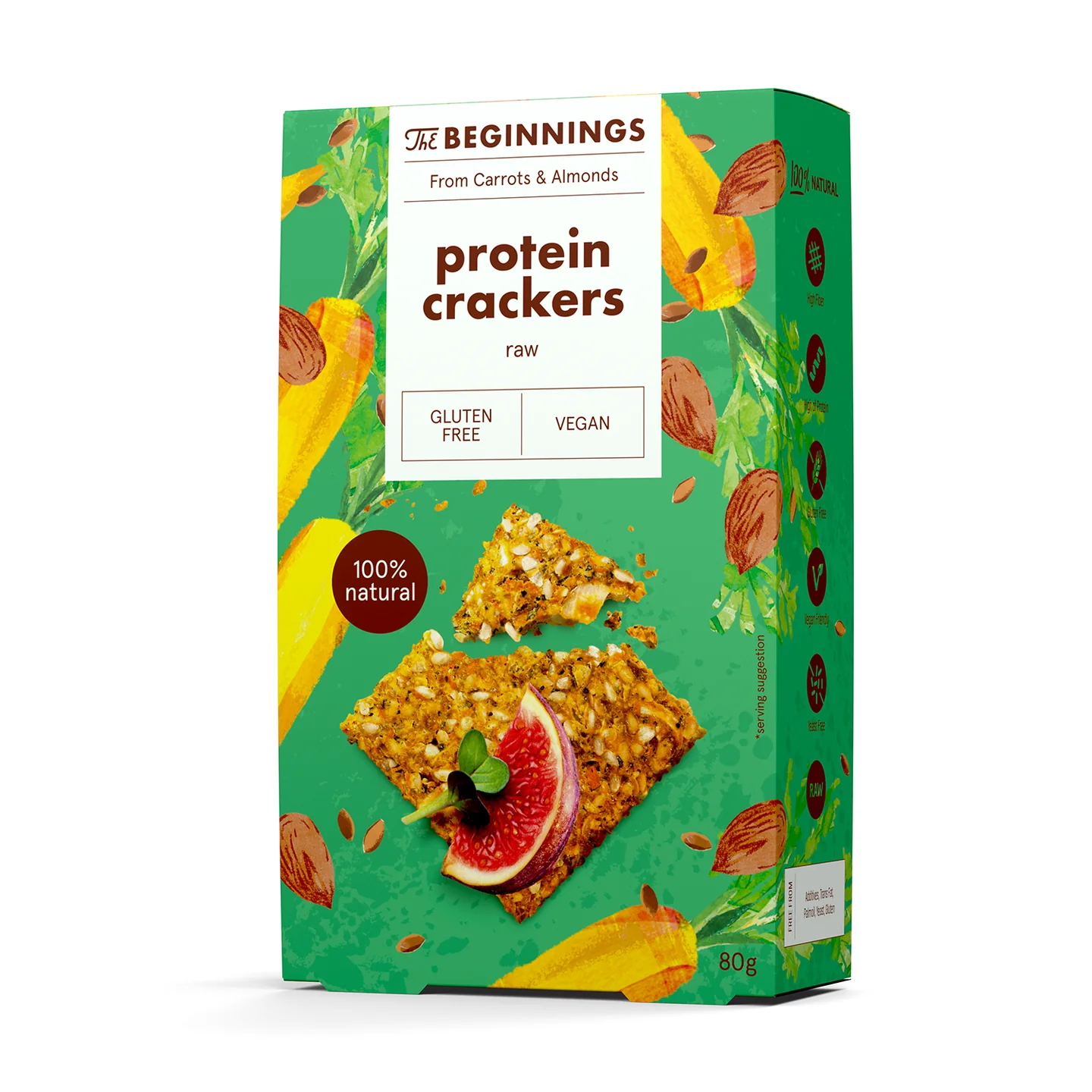 Alimente - Crackers proteici, raw, vegan, fara gluten, The Beginnings, 80g
