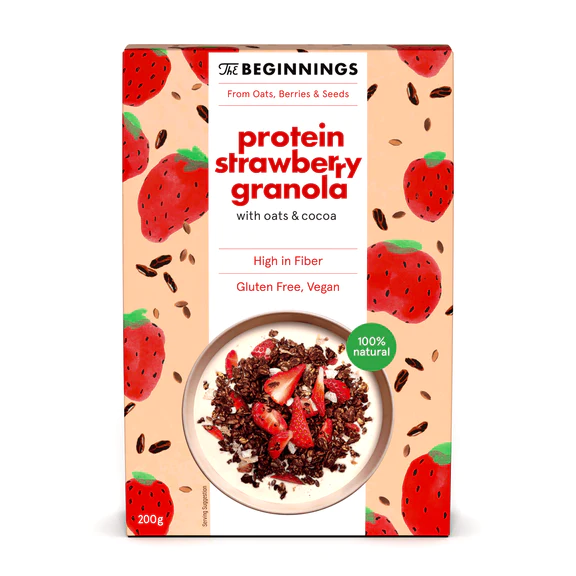 Alimente vegane - Granola cu capsuni, vegan, fara gluten, The beginnings, 200 g