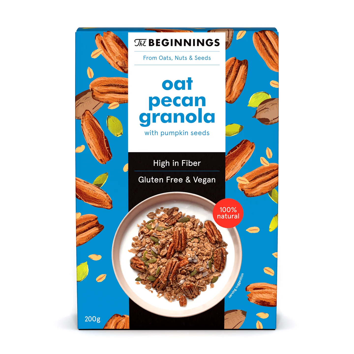 Alimente vegane - Granola cu ovaz si nuci pecan, vegan, fara gluten, The Beginnings, 200g