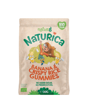 Gustari dulci - Naturica- Jeleuri din fructe cu banane si orez crocant, bio, vegan, fara alergeni, 30 g